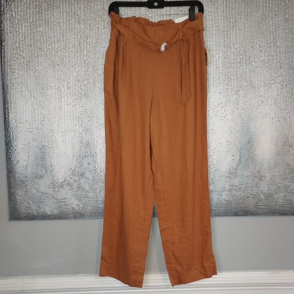 Anne Klein High Waisted Ankle length Linen blend Belted pants